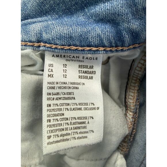 AE Next Level Ripped Super High-Waist Flare Jeans Women's 12 Blue Denim Stretch - Picture 3 of 16